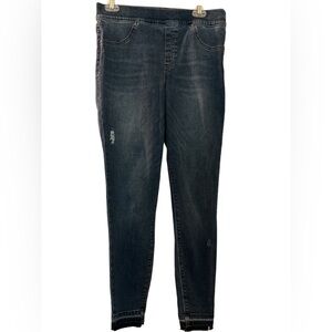 SPANX jeggings, blue denim,size Large.  Raw hem.